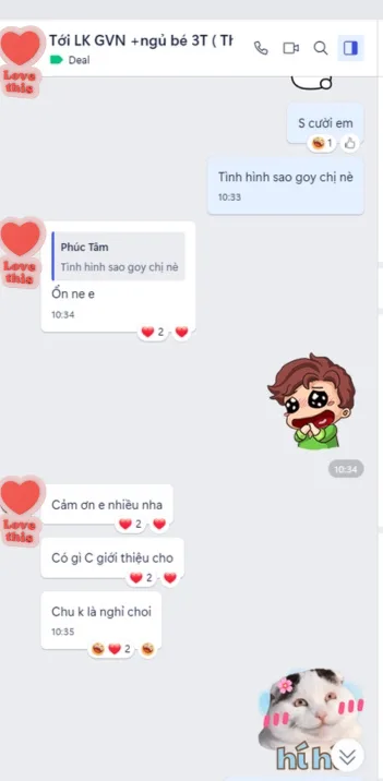 Tin nhắn Zalo chị Tới thuê giúp việc nhà kiêm ngủ với bé 3 tuổi tại TP.HCM báo mọi việc ổn